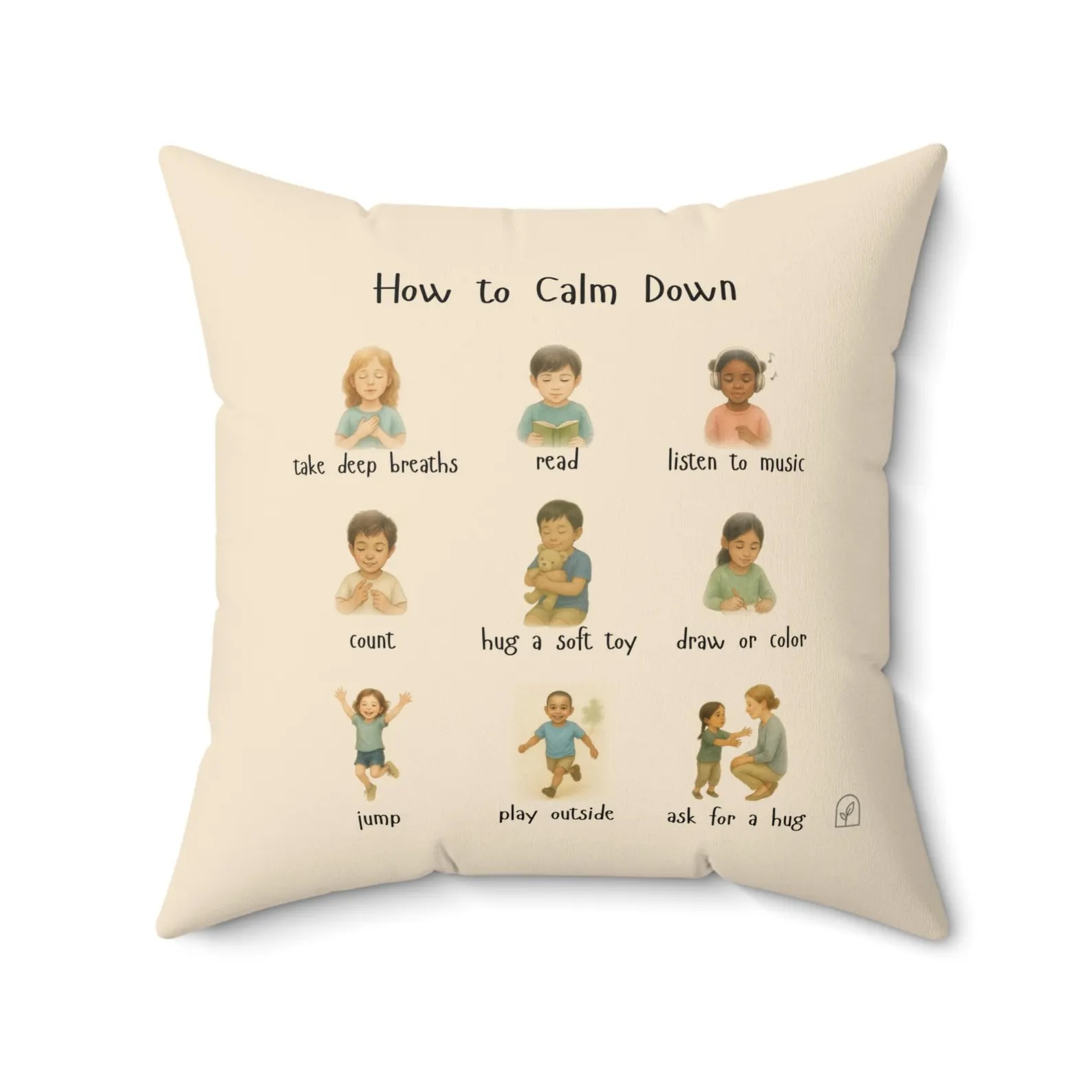 Calm down corner pillow for kids with feelings and coping skills design